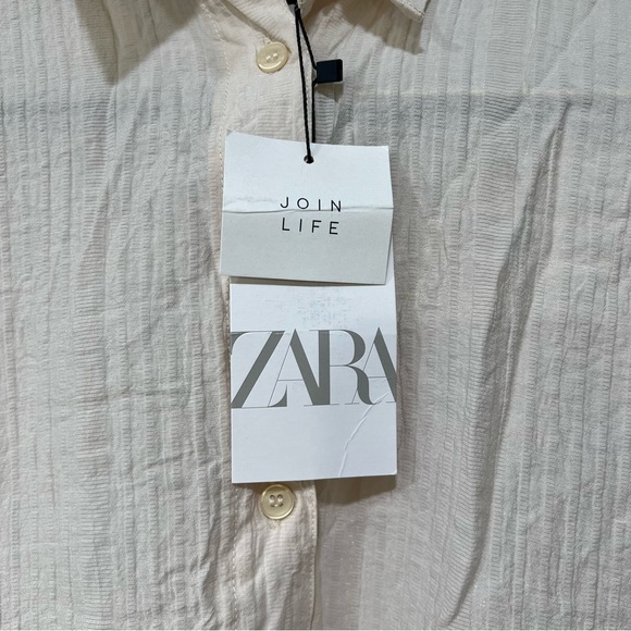 NWT Zara Wrinkled Look Shirt Beige Button Up Open Back Women’s Size Medium Linen - Picture 4 of 10